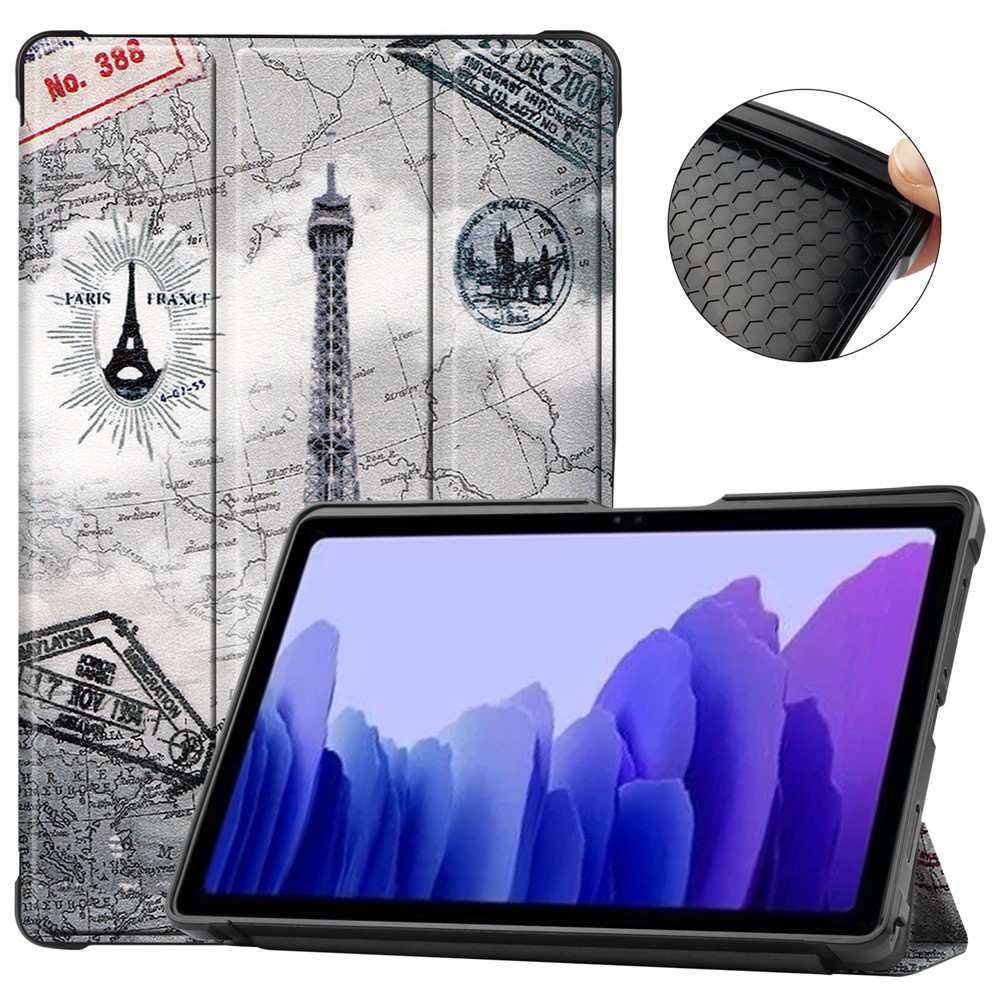 Tri-fold Stand Shell Pattern Printing Leather Case for Samsung Galaxy Tab A7 10.4 (2020) - Eiffel Tower-1