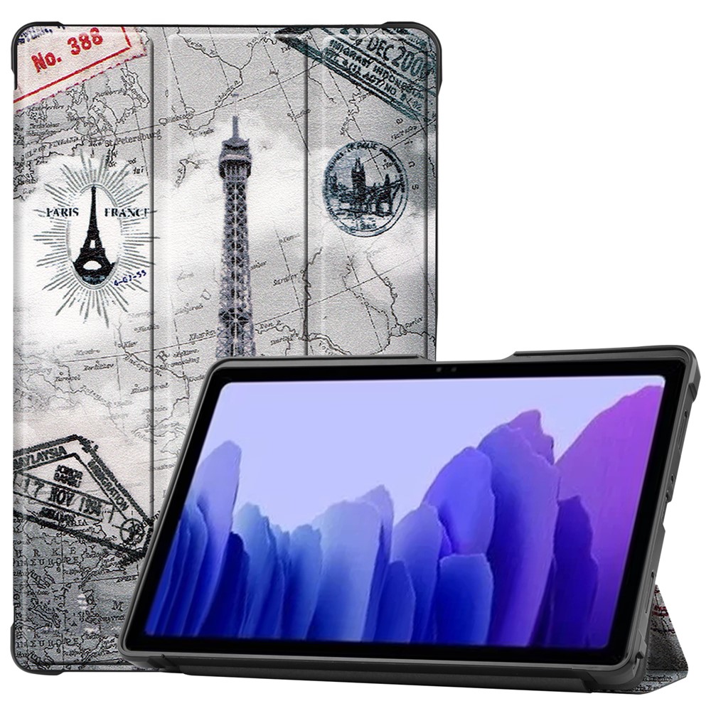 Tri-fold Stand Shell Pattern Printing Leather Case for Samsung Galaxy Tab A7 10.4 (2020) - Eiffel Tower-11
