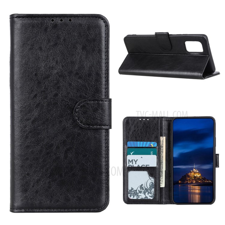 Crazy Horse Texture Leather Shell Wallet Stand Phone Covering for Samsung Galaxy A02s (EU Version) - Black-1