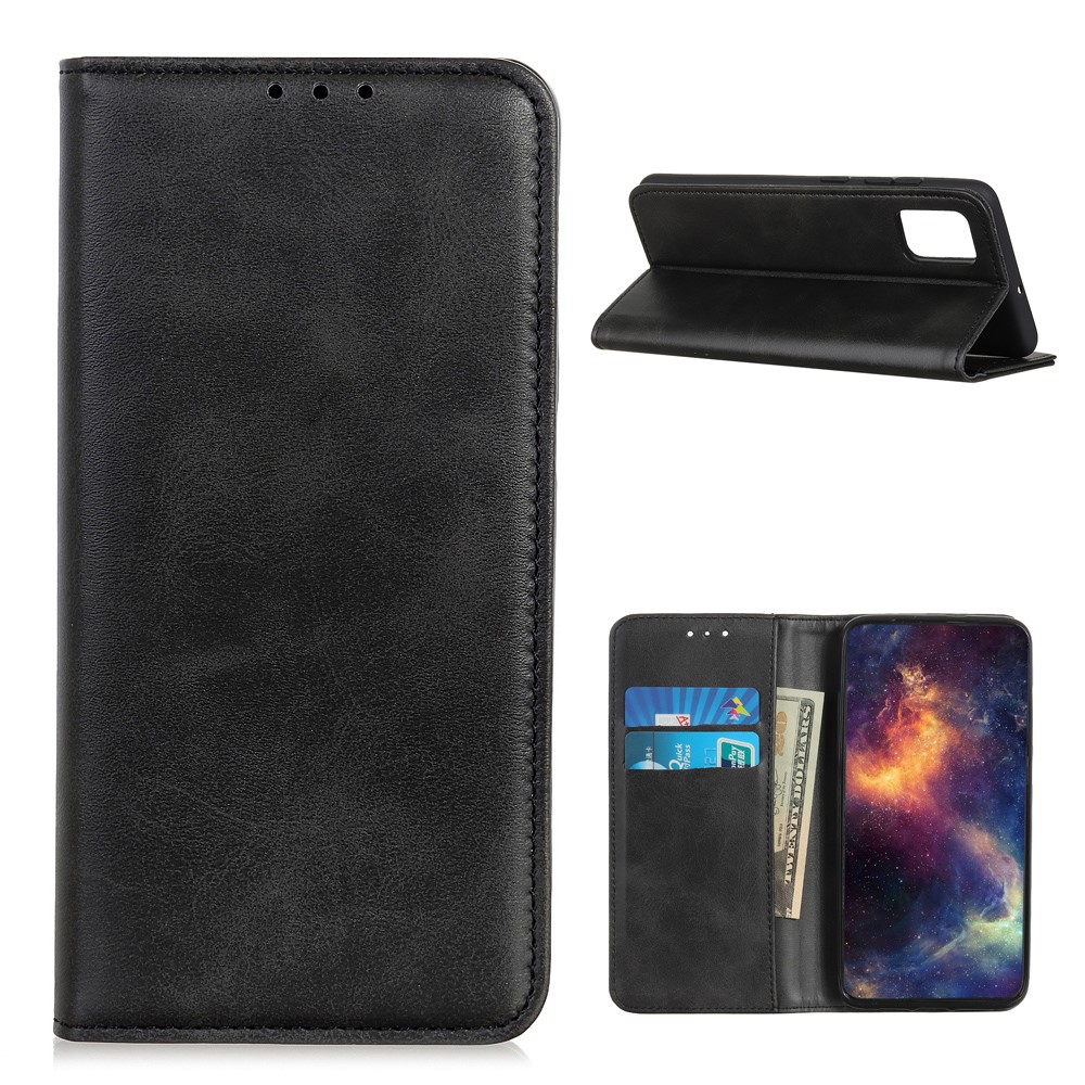 Wallet Stand Split Leather Magnetic Closure Phone Case for Samsung Galaxy A02s (EU Version) - Black-1