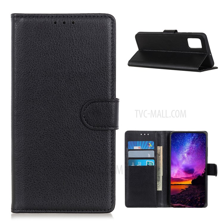 Classic Style Litchi Texture Leather Wallet Phone Stand Case for Samsung Galaxy A02s (EU Version) - Black-1