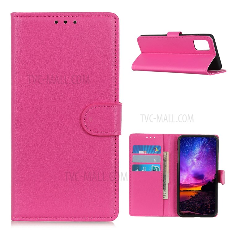Classic Style Litchi Texture Leather Wallet Phone Stand Case for Samsung Galaxy A02s (EU Version) - Rose-1