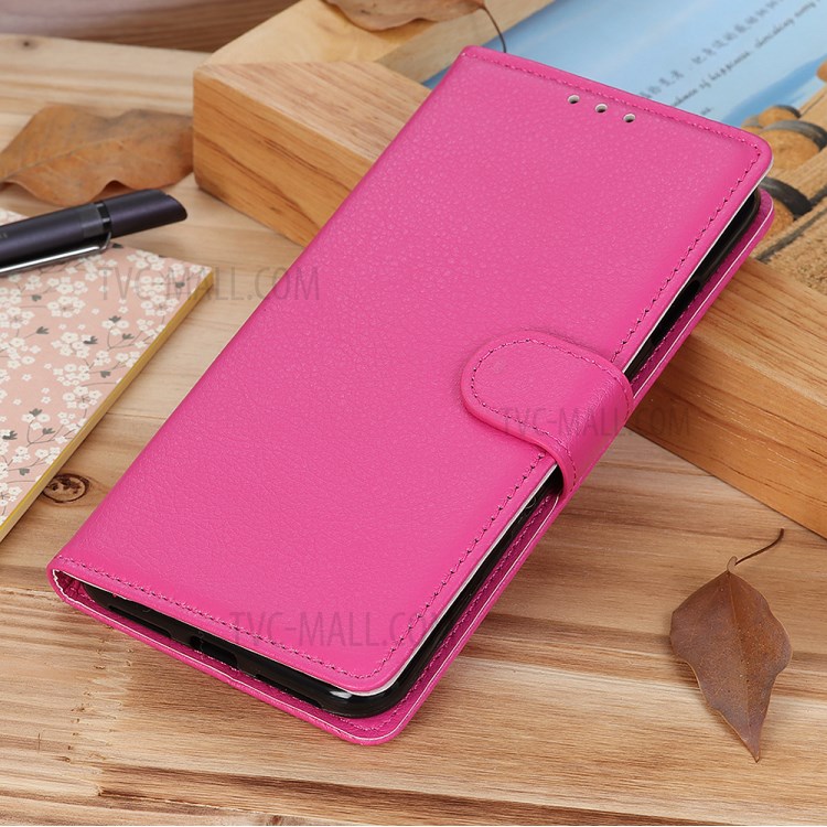 Estilo Clássico Litchi Texture Leather Phone Stand Stand Para Samsung Galaxy A02s (164.2x75.9x9.1mm) - Rosa-10