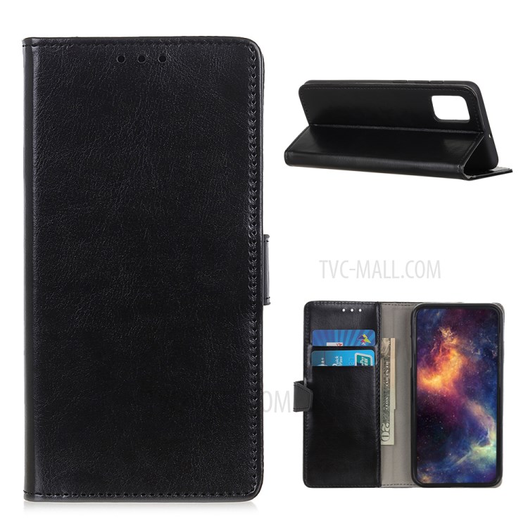 Crazy Horse Wallet Stand Leather Protective Shell Case for Samsung Galaxy A02s (EU Version) - Black-1