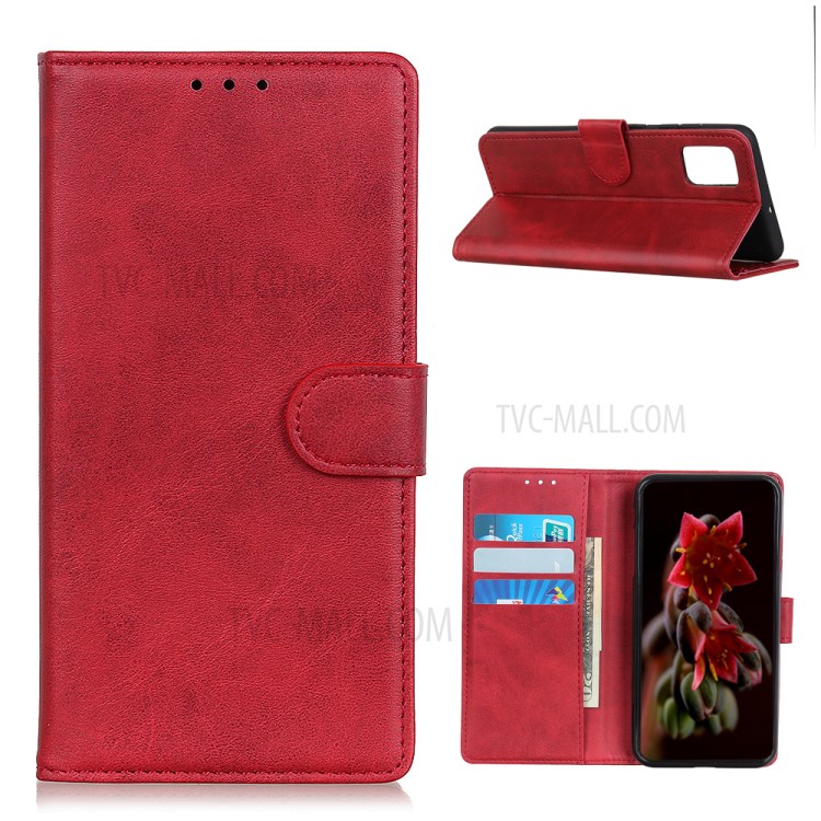 Wallet Phone Stand Protective Shell for Samsung Galaxy A02s (EU Version) Bi-Color PU Leather Case - Red-1