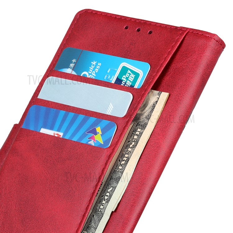 Wallet Phone Stand Protective Shell for Samsung Galaxy A02s (EU Version) Bi-Color PU Leather Case - Red-10