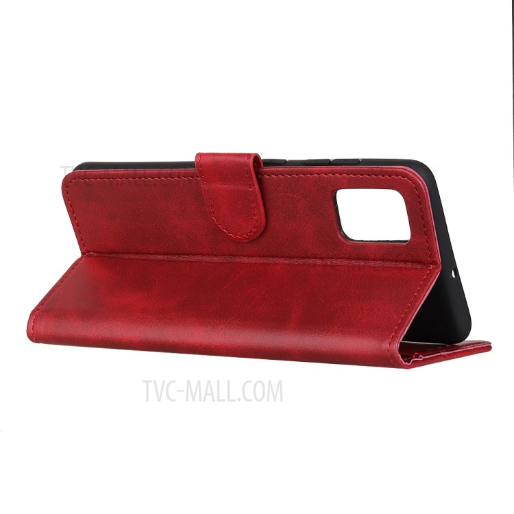 Wallet Phone Stand Protective Shell for Samsung Galaxy A02s (EU Version) Bi-Color PU Leather Case - Red-4