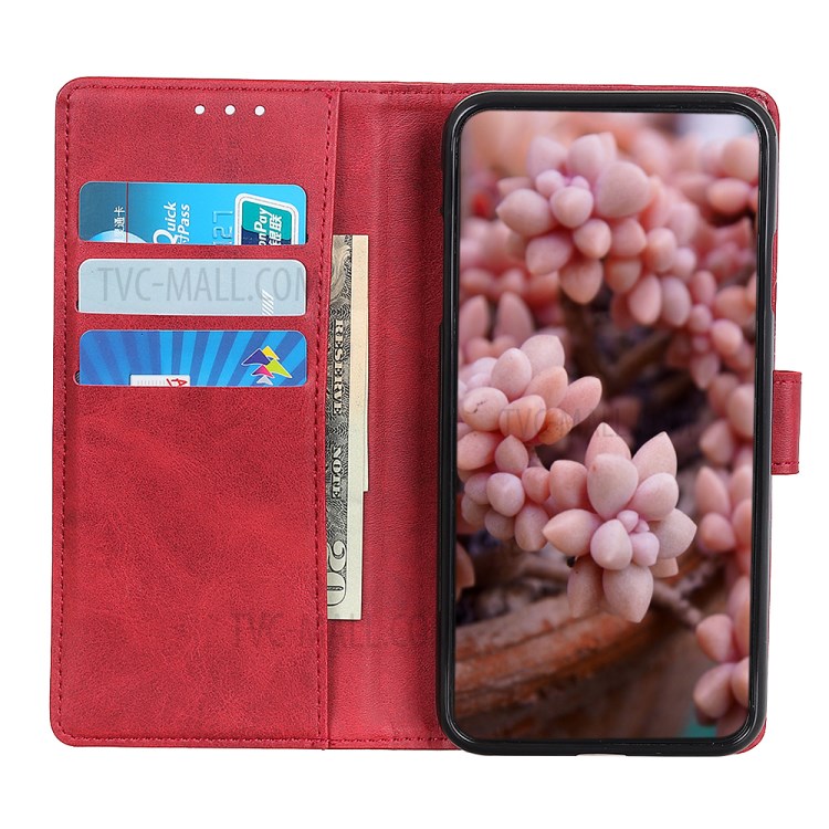 Wallet Phone Stand Protective Shell for Samsung Galaxy A02s (EU Version) Bi-Color PU Leather Case - Red-9