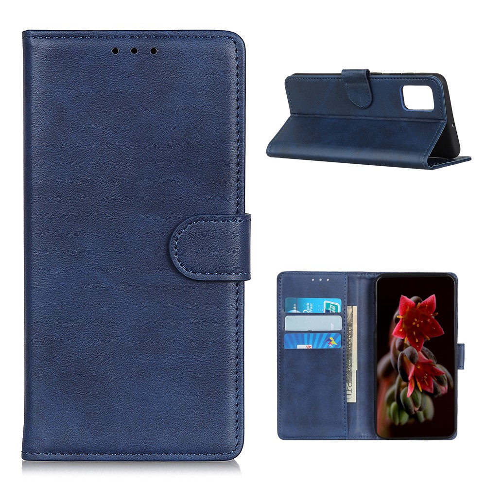 Wallet Phone Stand Protective Shell for Samsung Galaxy A02s (EU Version) Bi-Color PU Leather Case - Blue-1