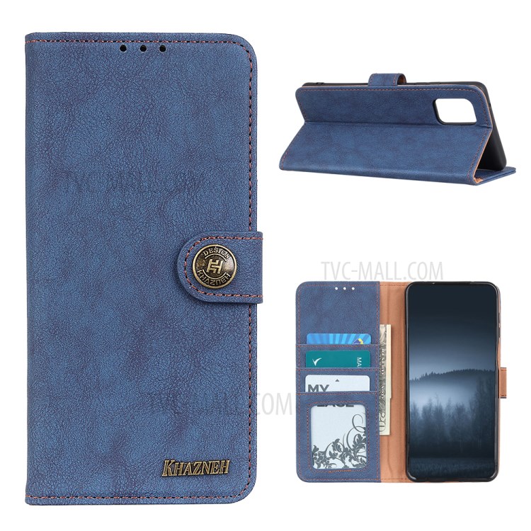 KHAZNEH Retro Split Leather Wallet Protector Stand Case for Samsung Galaxy A02s (EU Version) - Blue-1