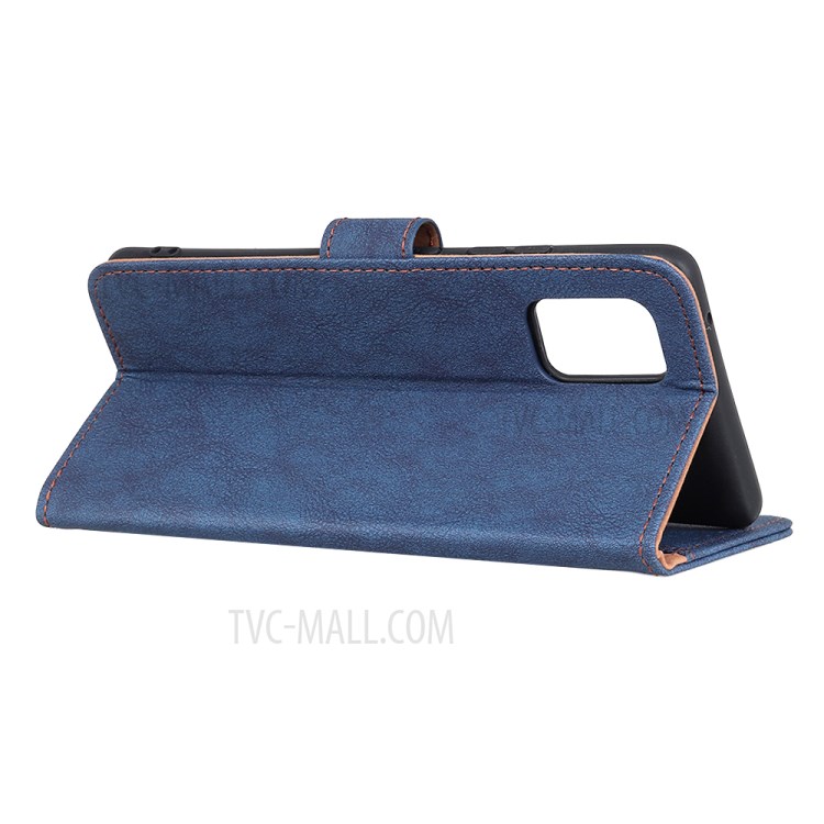 KHAZNEH Retro Split Leather Wallet Protector Stand Case for Samsung Galaxy A02s (EU Version) - Blue-4