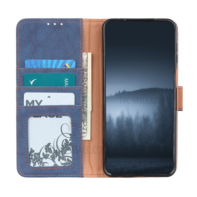 KHAZNEH Retro Split Leather Wallet Protector Stand Case for Samsung Galaxy A02s (EU Version) - Blue-7
