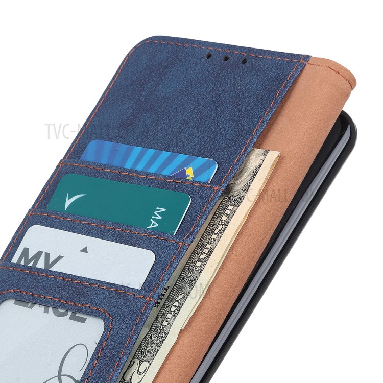 KHAZNEH Retro Split Leather Wallet Protector Stand Case for Samsung Galaxy A02s (EU Version) - Blue-8