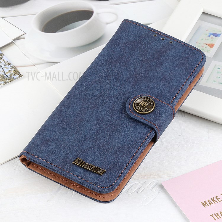 KHAZNEH Retro Split Leather Wallet Protector Stand Case for Samsung Galaxy A02s (EU Version) - Blue-9
