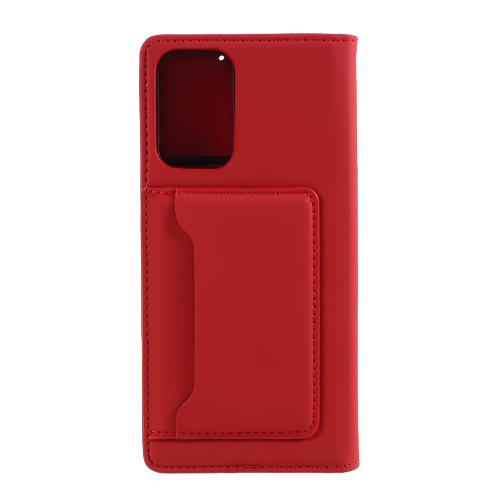 Strong Magnet Liquid Silicone Feel Leather Wallet Case for Samsung Galaxy A72 5G - Red-3