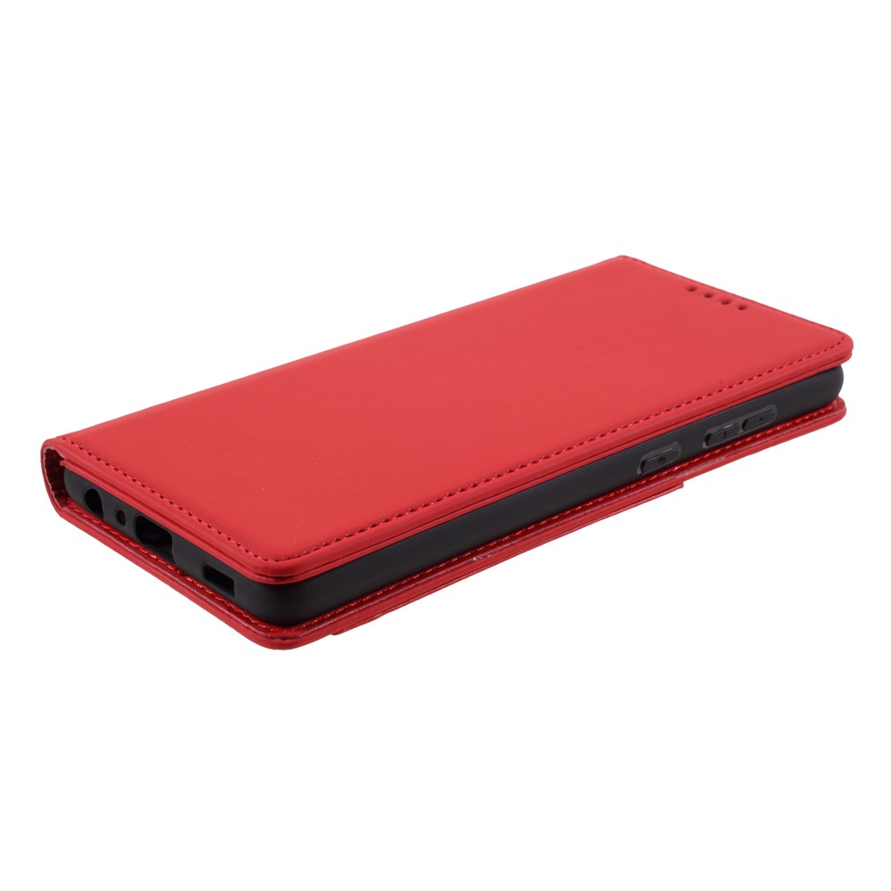 Strong Magnet Liquid Silicone Feel Leather Wallet Case for Samsung Galaxy A72 5G - Red-5