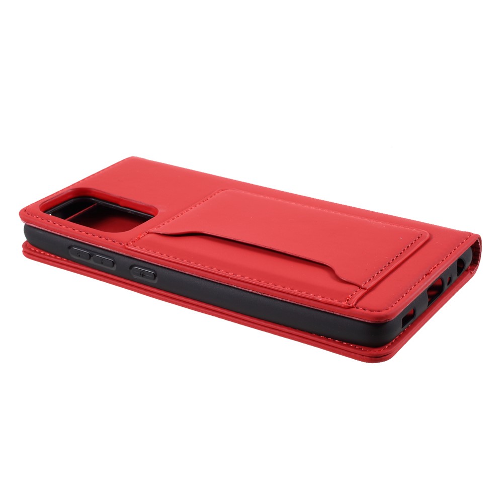 Strong Magnet Liquid Silicone Feel Leather Wallet Case for Samsung Galaxy A72 5G - Red-6