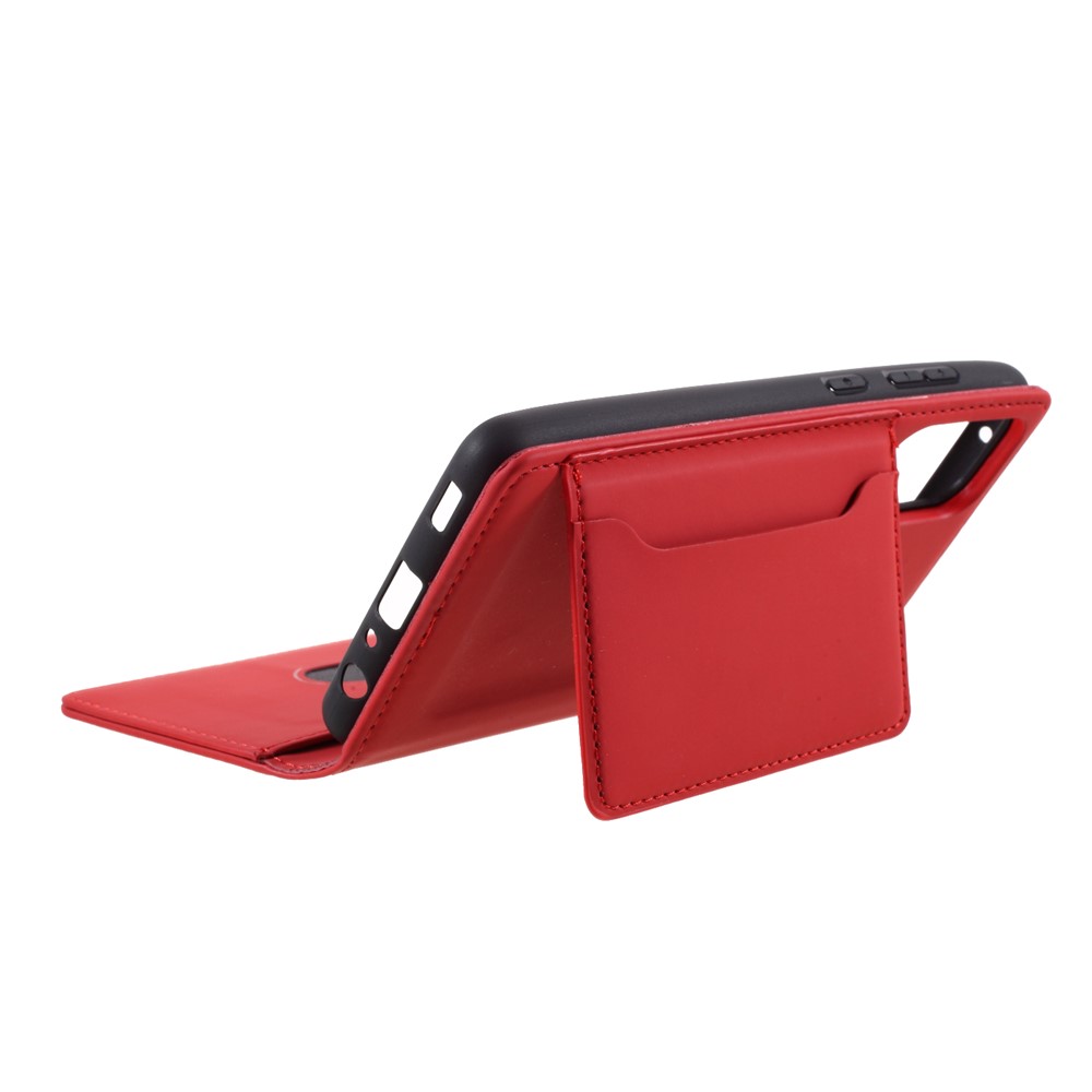 Strong Magnet Liquid Silicone Feel Leather Wallet Case for Samsung Galaxy A72 5G - Red-8