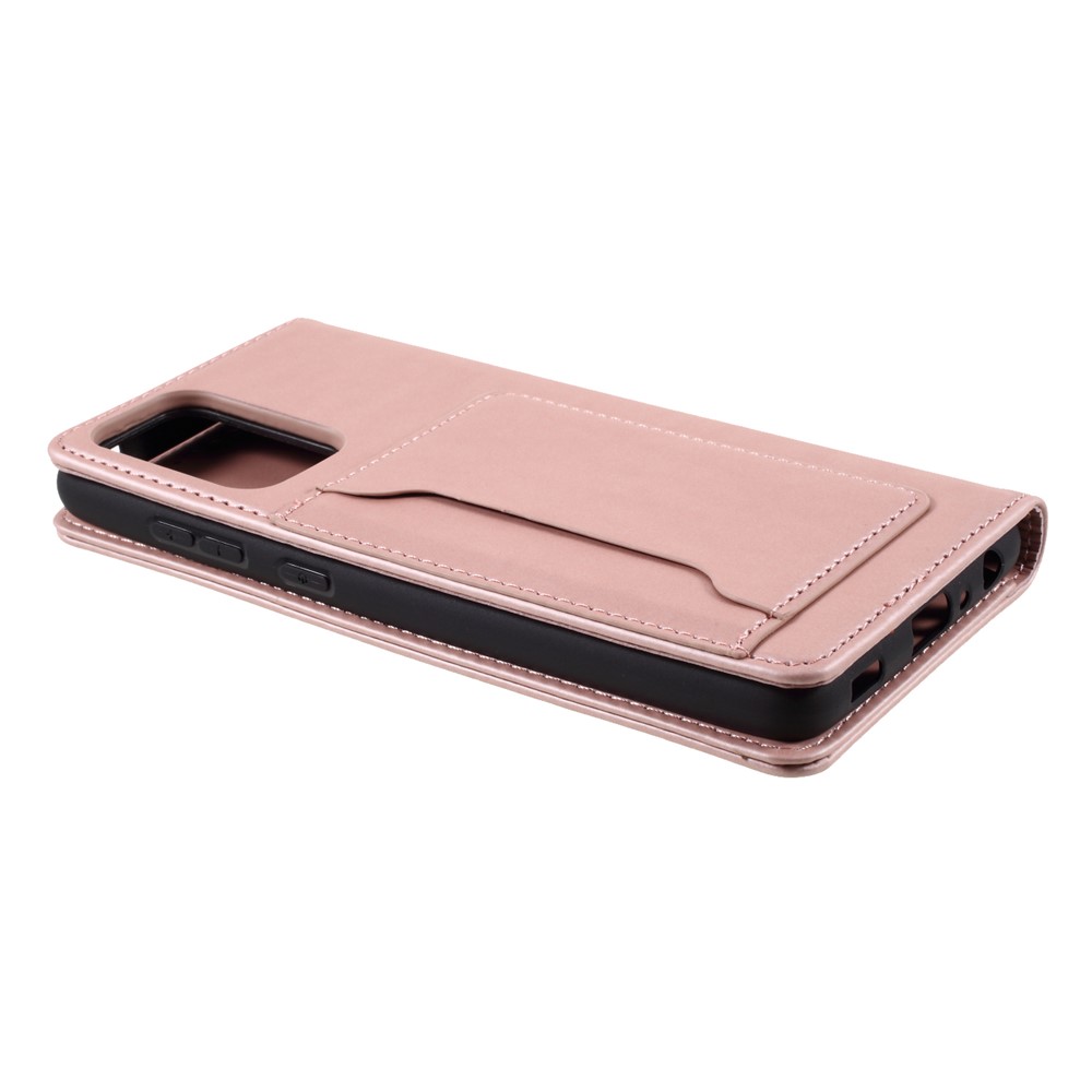 Strong Magnet Liquid Silicone Feel Leather Wallet Case for Samsung Galaxy A72 5G - Rose Gold-6
