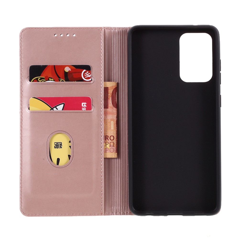 Strong Magnet Liquid Silicone Feel Leather Wallet Case for Samsung Galaxy A72 5G - Rose Gold-7