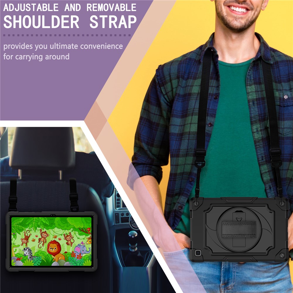 PC and Silicone Tablet Case with 360° Swivel Kickstand for Samsung Galaxy Tab A7 10.4 (2020) T500 - All Black-5