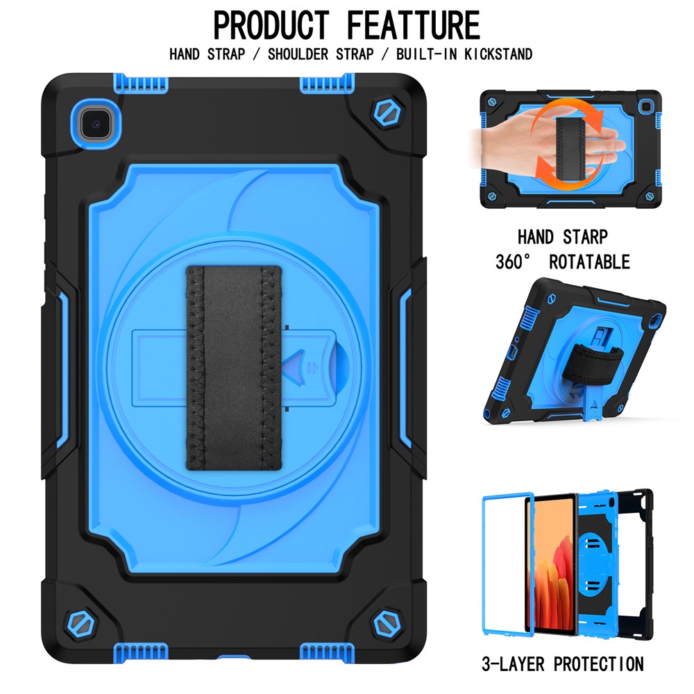 PC and Silicone Tablet Case with 360° Swivel Kickstand for Samsung Galaxy Tab A7 10.4 (2020) T500 - Black/Blue-2
