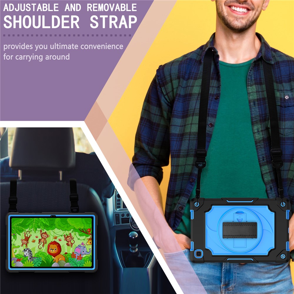 PC and Silicone Tablet Case with 360° Swivel Kickstand for Samsung Galaxy Tab A7 10.4 (2020) T500 - Black/Blue-5