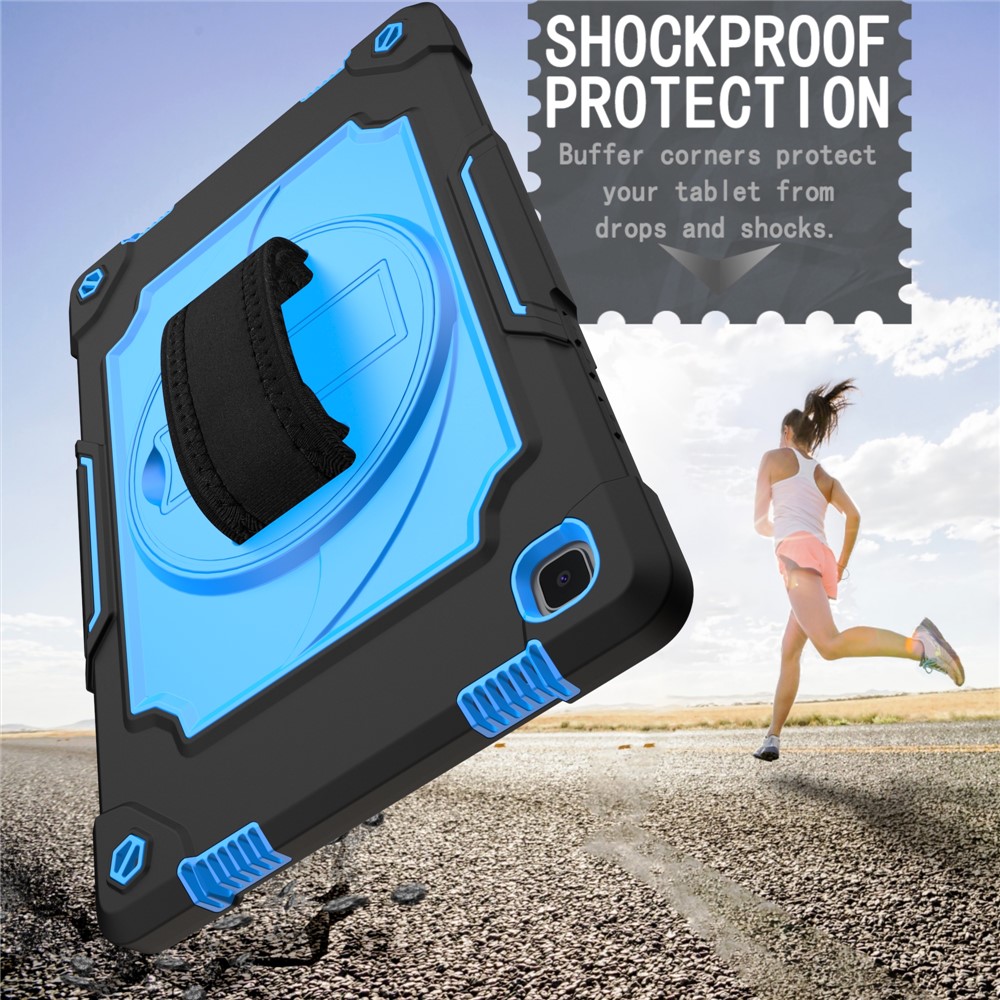 PC and Silicone Tablet Case with 360° Swivel Kickstand for Samsung Galaxy Tab A7 10.4 (2020) T500 - Black/Blue-6