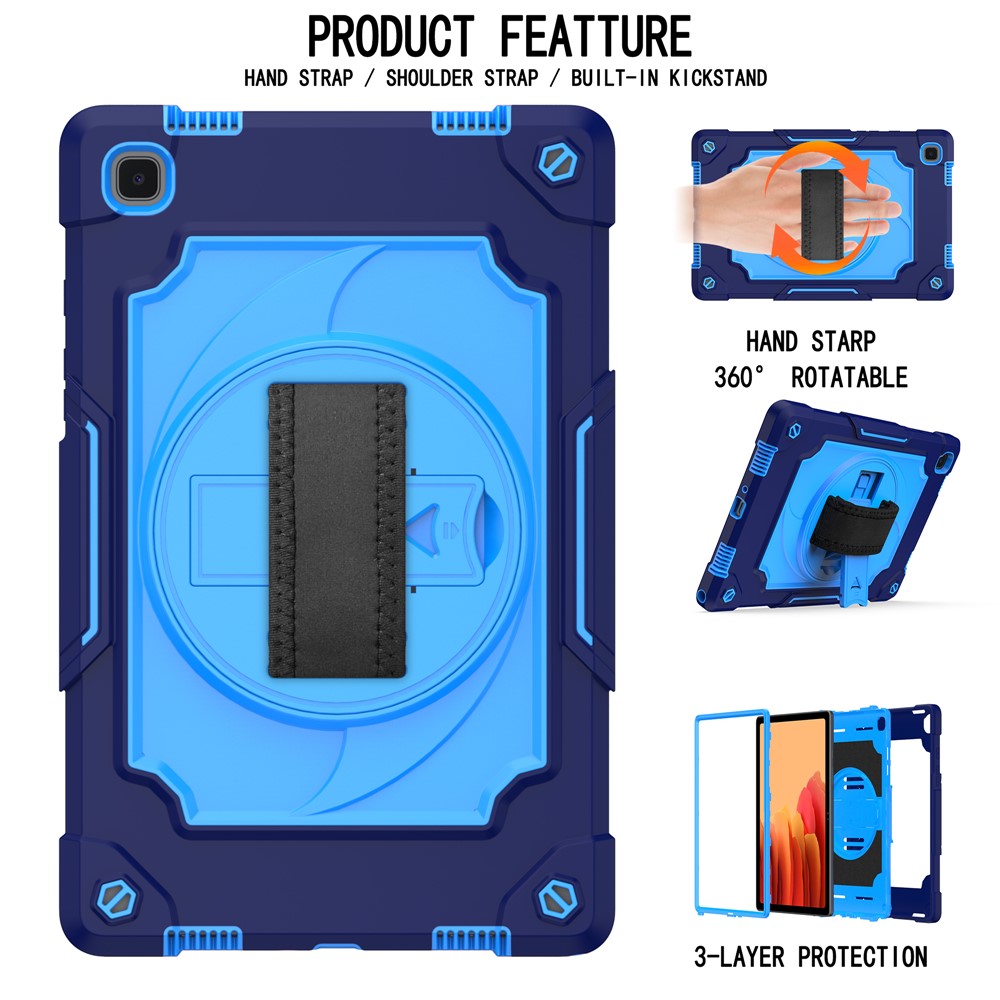 PC and Silicone Tablet Case with 360° Swivel Kickstand for Samsung Galaxy Tab A7 10.4 (2020) T500 - Dark Blue/Blue-2