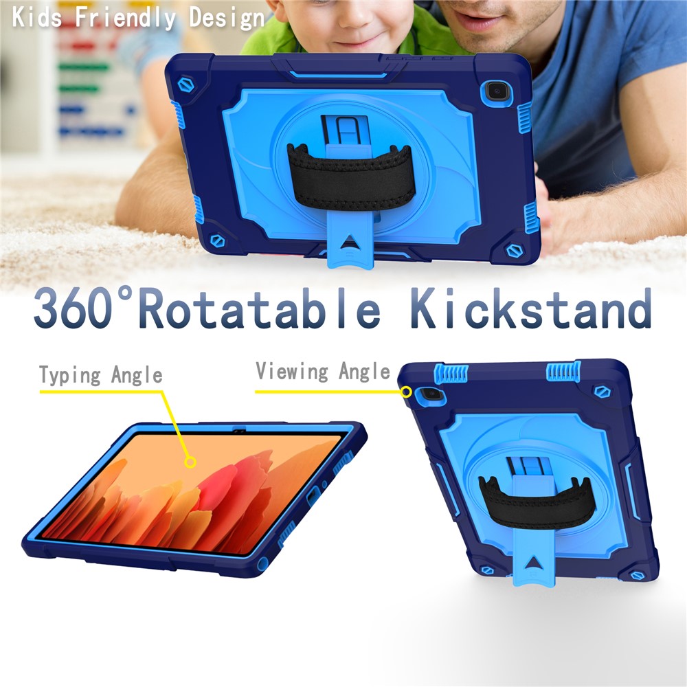 PC and Silicone Tablet Case with 360° Swivel Kickstand for Samsung Galaxy Tab A7 10.4 (2020) T500 - Dark Blue/Blue-3