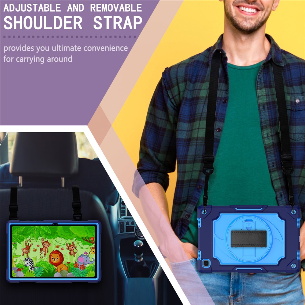 PC and Silicone Tablet Case with 360° Swivel Kickstand for Samsung Galaxy Tab A7 10.4 (2020) T500 - Dark Blue/Blue-5