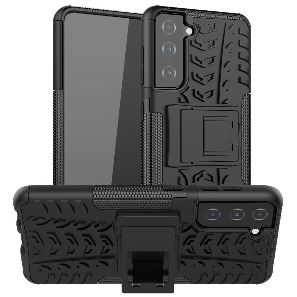 Anti-slip PC + TPU Hybrid Case with Kickstand for Samsung Galaxy S21 - Black-1