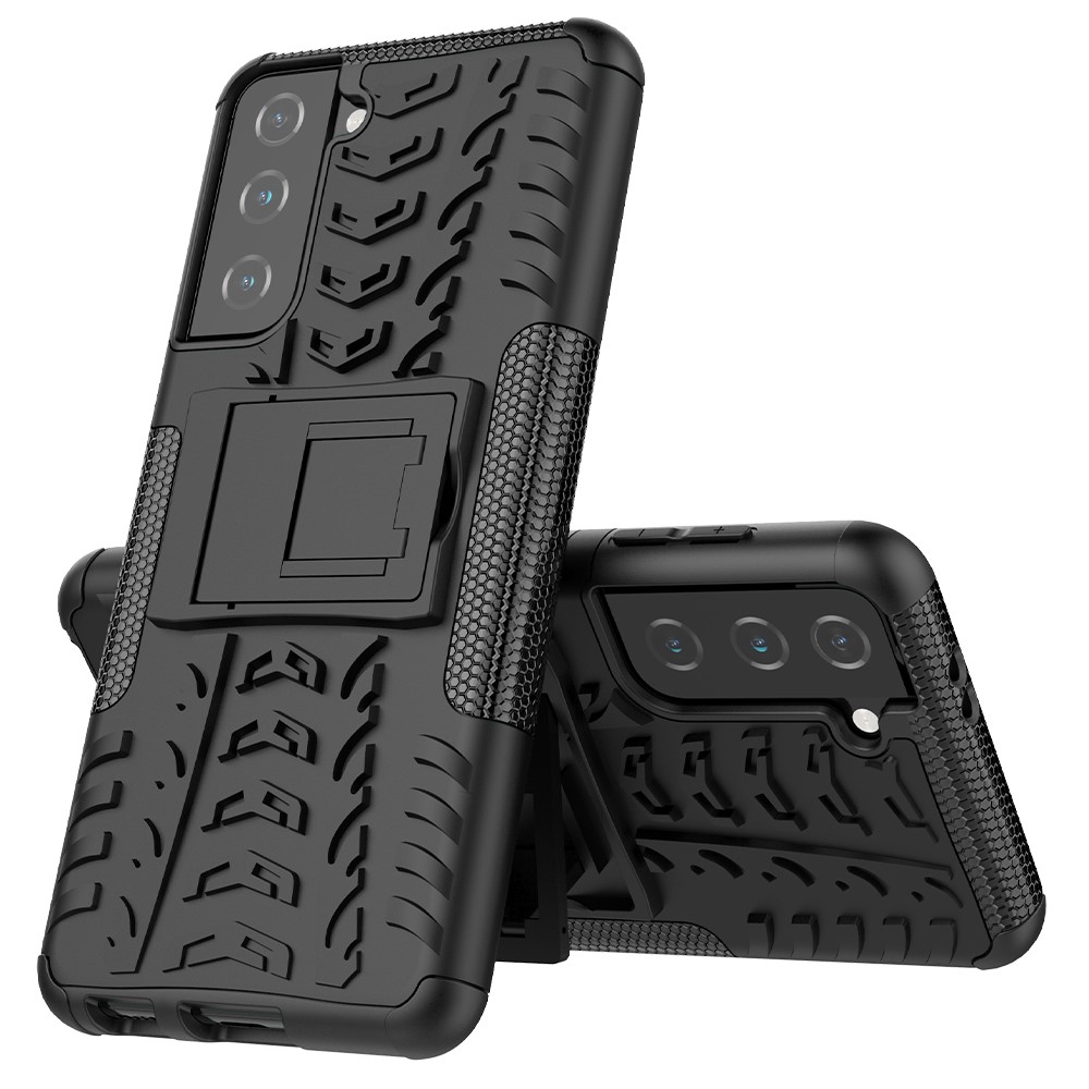 Anti-slip PC + TPU Hybrid Case with Kickstand for Samsung Galaxy S21 - Black-2