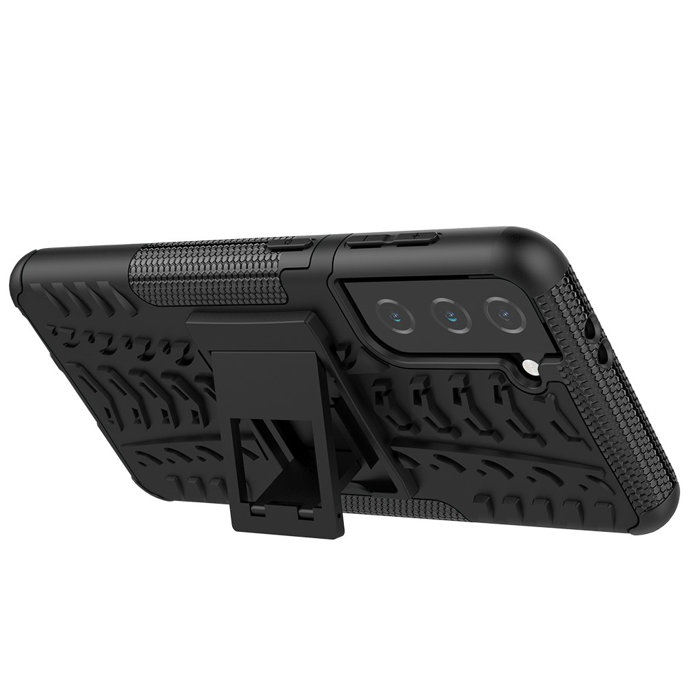 PC Anti-slip + TPU Hybrid Case Con Kickstand Para Samsung Galaxy S21 4G/5G - Negro-5