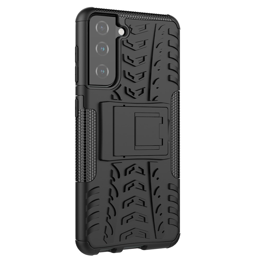 PC Anti-slip + TPU Hybrid Case Con Kickstand Para Samsung Galaxy S21 4G/5G - Negro-8