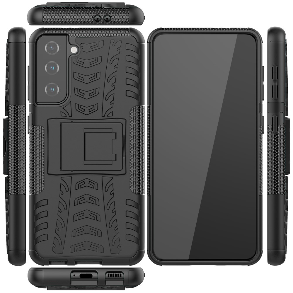 PC Anti-slip + TPU Hybrid Case Con Kickstand Para Samsung Galaxy S21 4G/5G - Negro-9