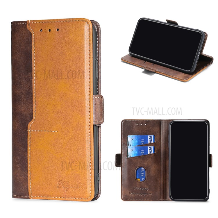 Color Splicing Stand Case with Card Slot for Samsung Galaxy A52 5G Flip PU Leather Case - Brown-1