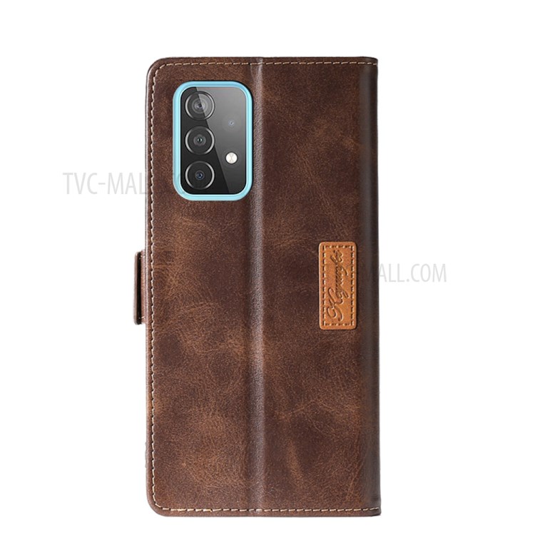 Color Splicing Stand Case with Card Slot for Samsung Galaxy A52 5G Flip PU Leather Case - Brown-3