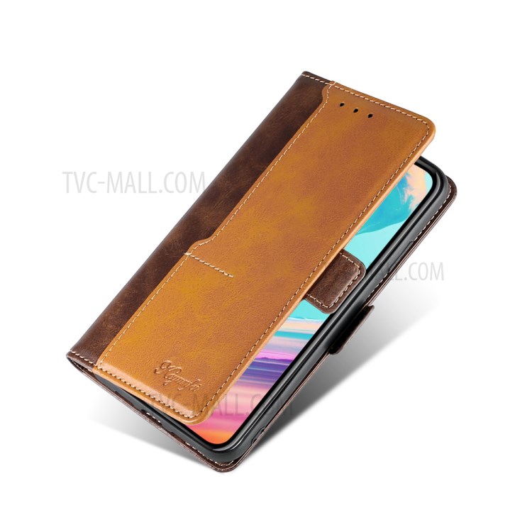 Color Splicing Stand Case with Card Slot for Samsung Galaxy A52 5G Flip PU Leather Case - Brown-5