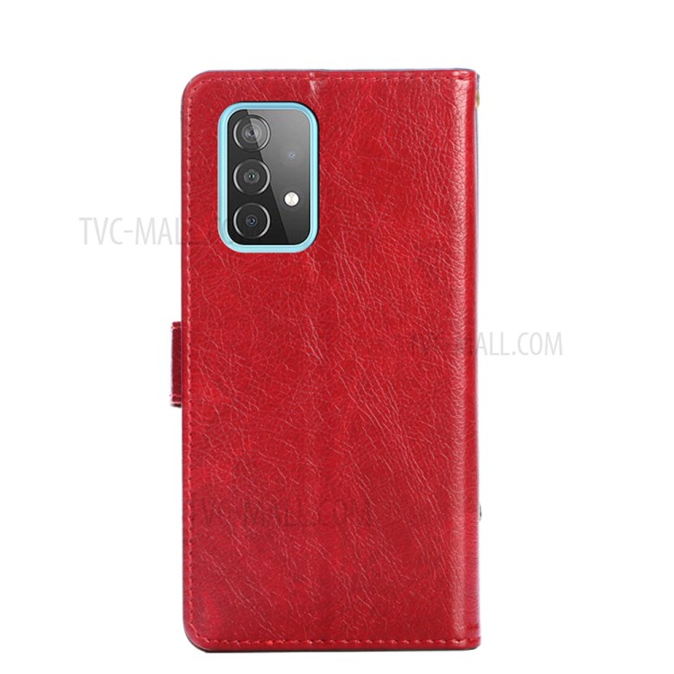 Leather Wallet Phone Stand Case with Zipper Pocket for Samsung Galaxy A52 5G - Red-2