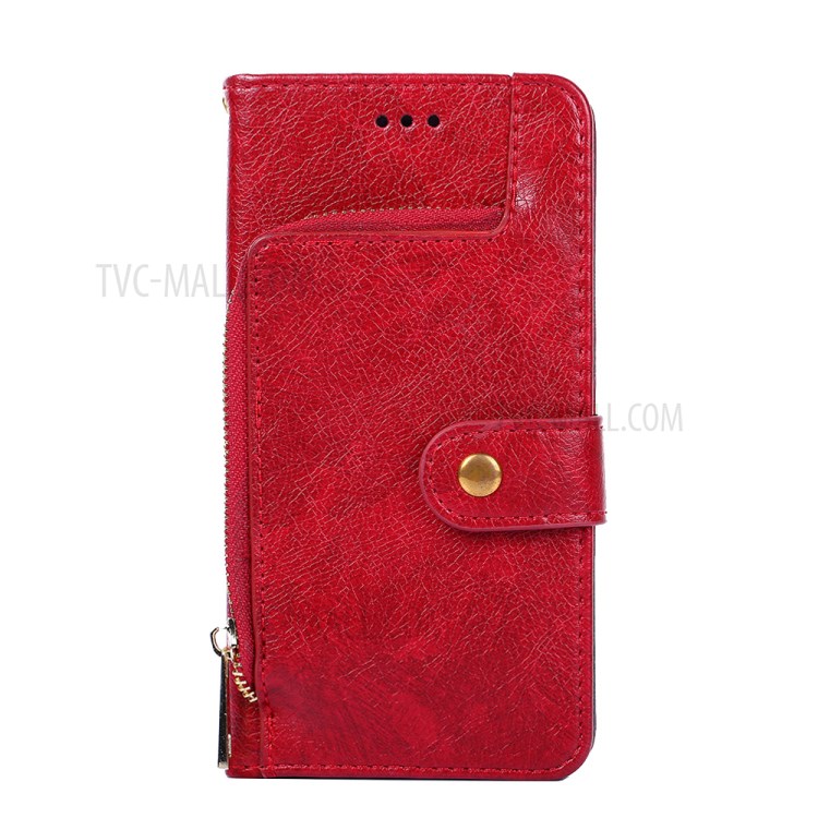 Leather Wallet Phone Stand Case with Zipper Pocket for Samsung Galaxy A52 5G - Red-6
