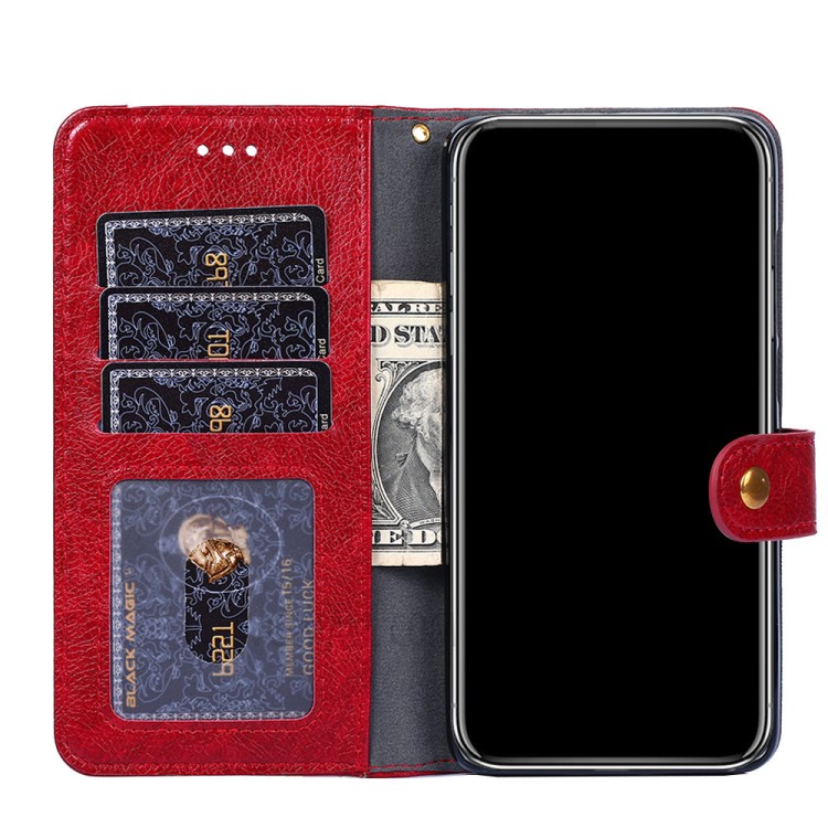 Leather Wallet Phone Stand Case with Zipper Pocket for Samsung Galaxy A52 5G - Red-7
