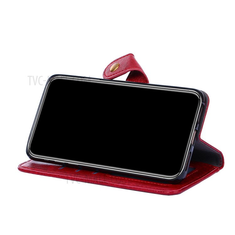 Leather Wallet Phone Stand Case with Zipper Pocket for Samsung Galaxy A52 5G - Red-8