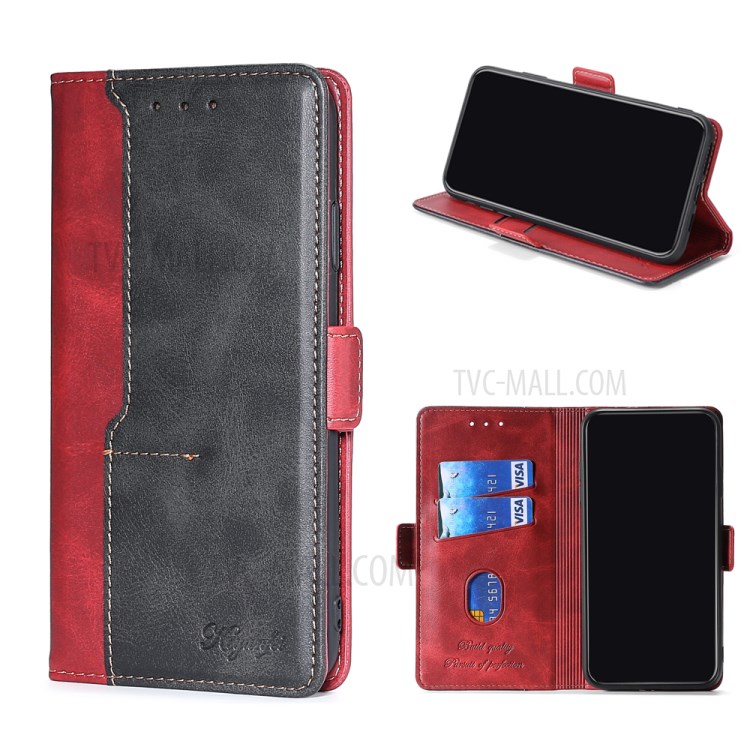 Color Splicing Card Slot Stand Case PU Leather Flip Case for Samsung Galaxy A72 5G - Red / Black-1