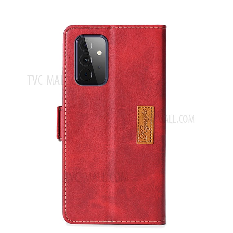 Color Splicing Card Slot Stand Case PU Leather Flip Case for Samsung Galaxy A72 5G - Red / Black-2