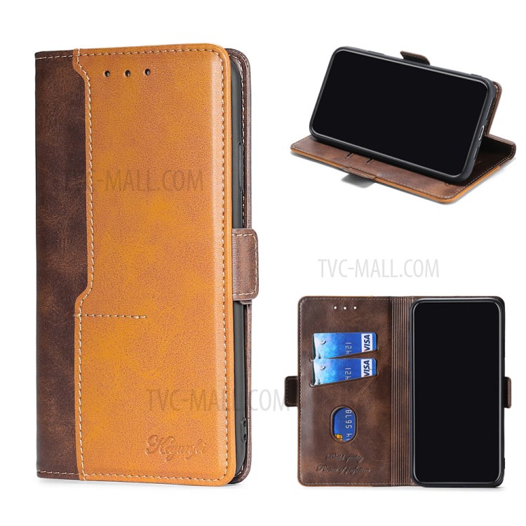 Color Splicing Card Slot Stand Case PU Leather Flip Case for Samsung Galaxy A72 5G - Brown-1
