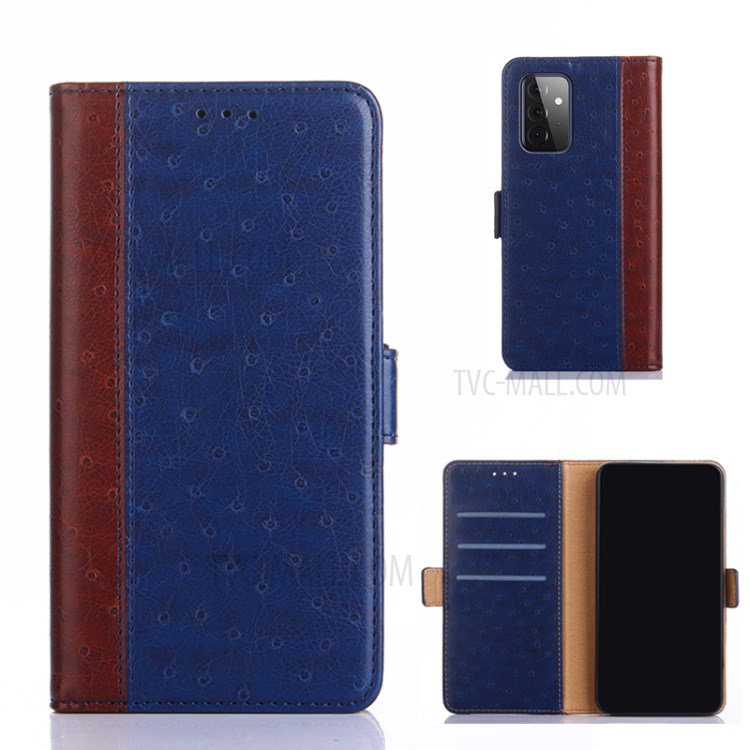 Ostrich Texture Leather Wallet Stand Shell for Samsung Galaxy A72 5G - Blue-1