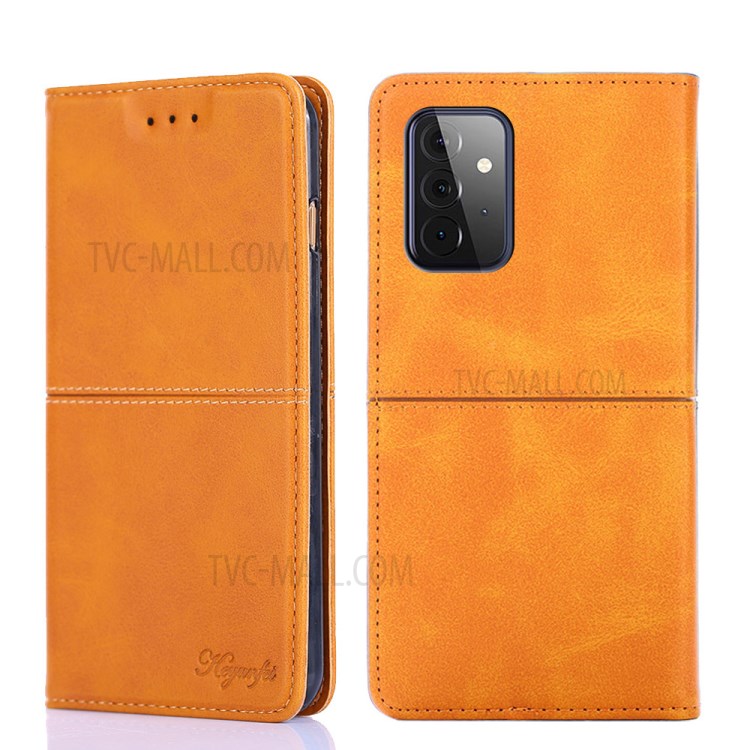 For Samsung Galaxy A72 5G Auto-absorbed Card Slots Leather Phone Stand Case - Light Brown-1