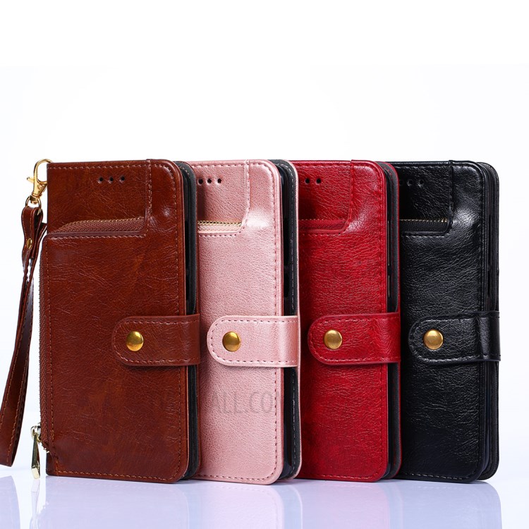 Leather Wallet Phone Stand Case with Zipper Pocket for Samsung Galaxy A72 5G - Black-10