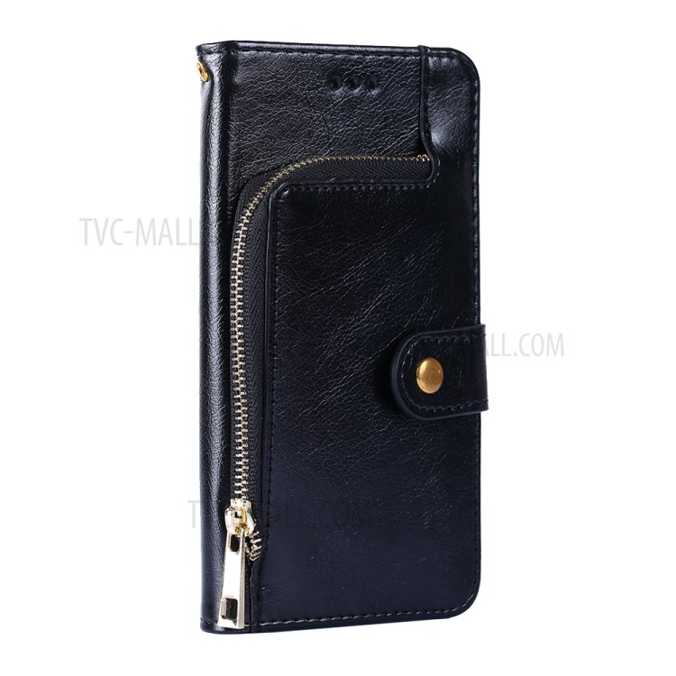 Leather Wallet Phone Stand Case with Zipper Pocket for Samsung Galaxy A72 5G - Black-2